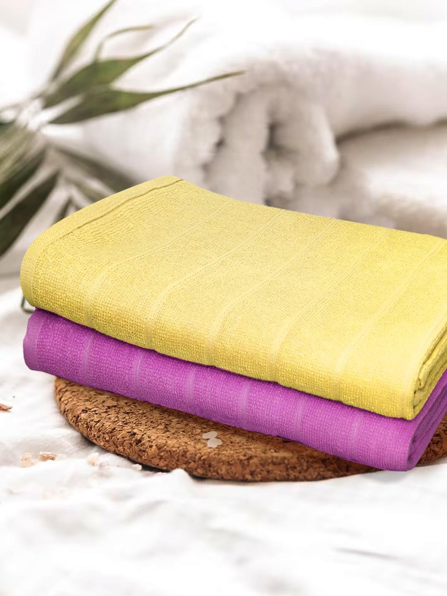 Bianca SOHO Yellow & Hotpink Cotton 300 GSM Kopa Reversible Bath Towel - Set of 2