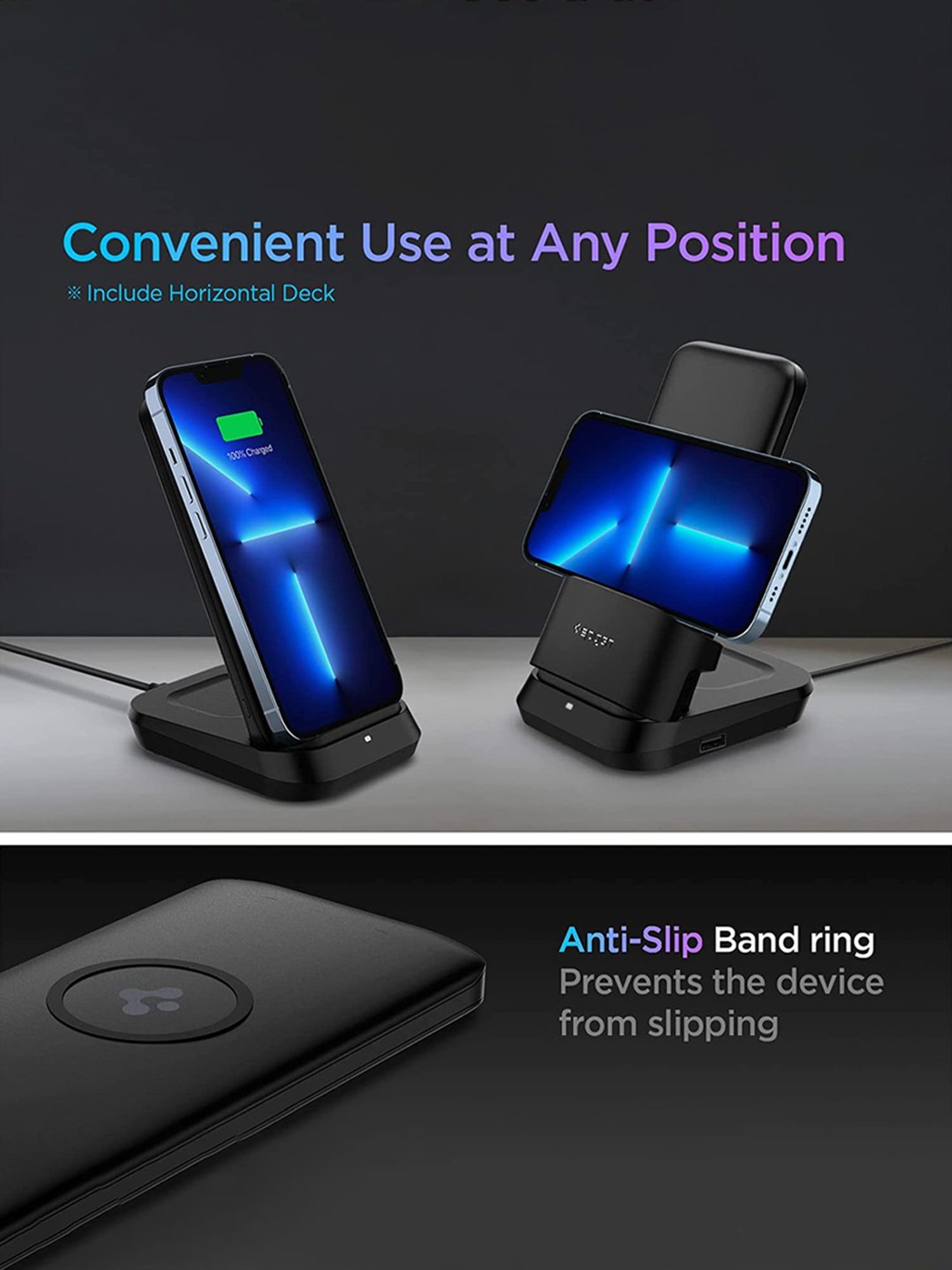 Spigen 5in1 10000 mAh Wireless Power Bank with USB-A Dual Charging Dock (Black)