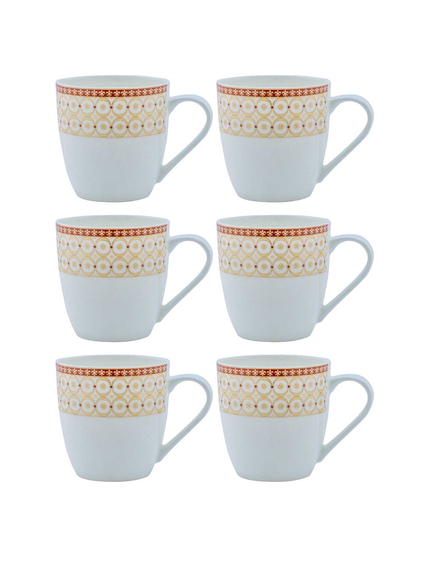 SONAKI Printed White Bone China Coffee Mug - Set of 6 (180ml)