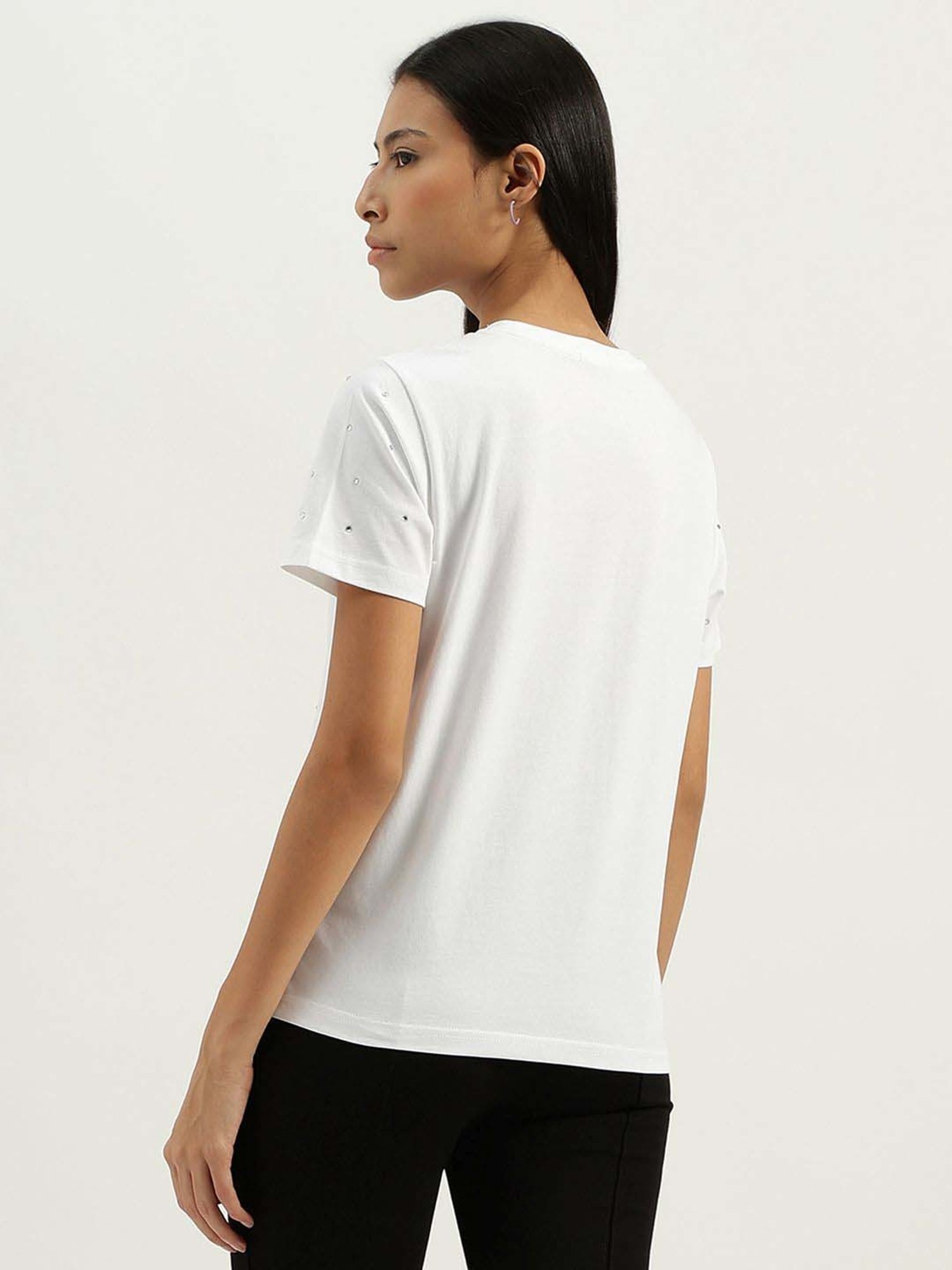 United Colors of Benetton White Cotton Embellished T-Shirt