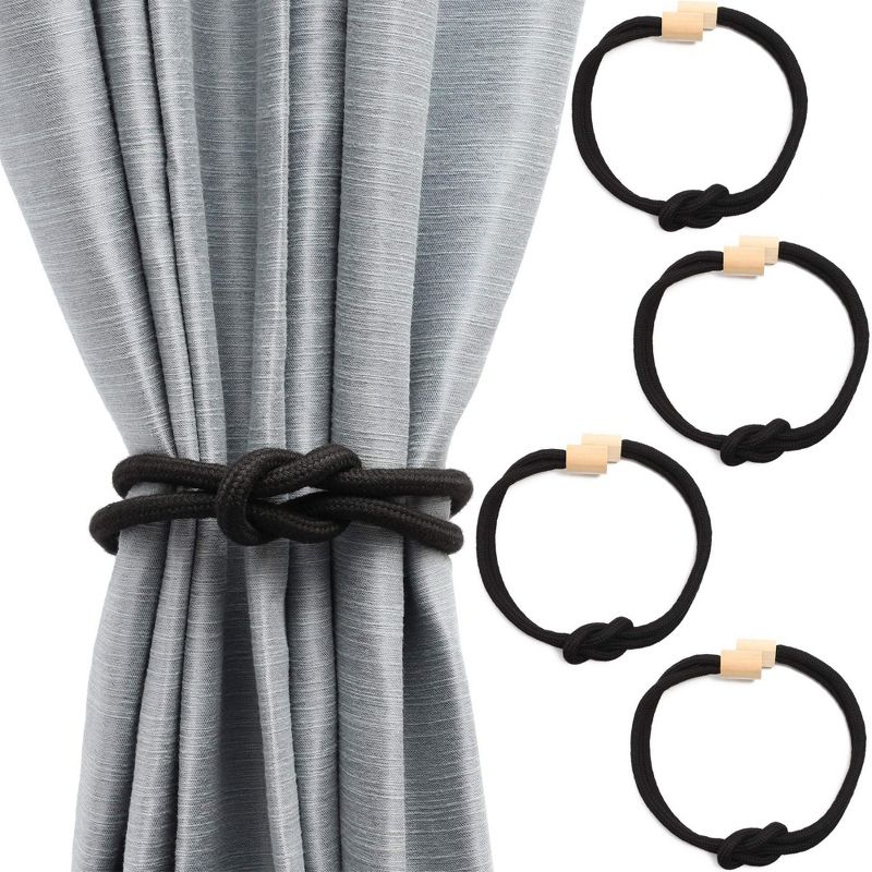 Juvale Magnetic Curtain Tiebacks, Window Treatment Rope Ties (Black, 4 Pack)