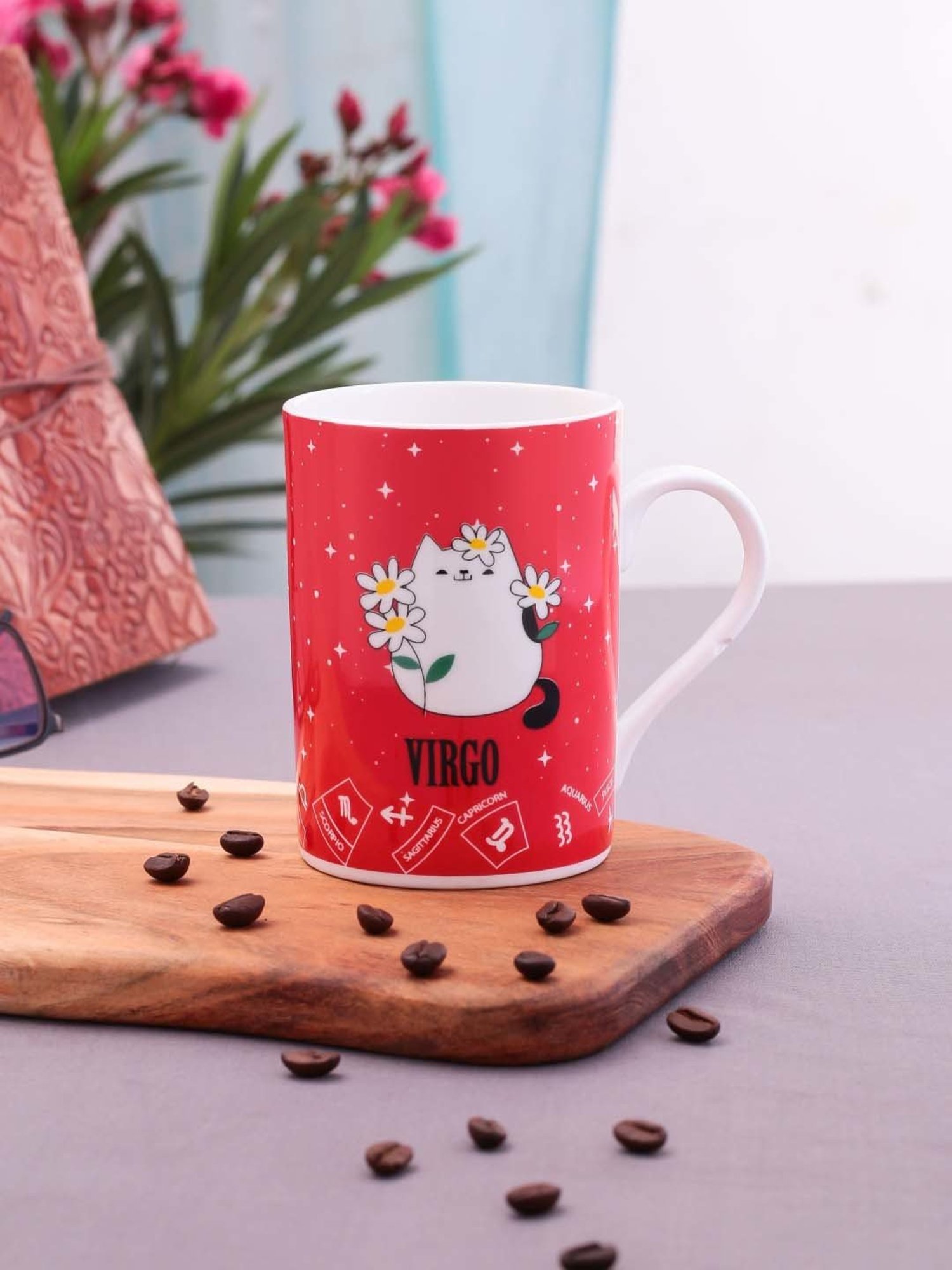 Clay Craft Red & White Ceramic 8.5 cm Milk Mug (0.33 L) - Set of 2