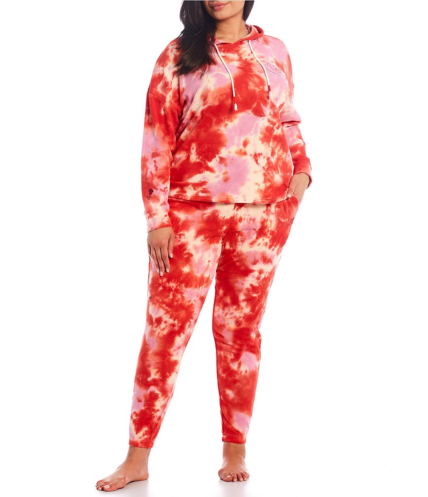PJ Salvage Plus Size Daydream Doodles Tie-Dye Print Jogger Coordinating Lounge Pants