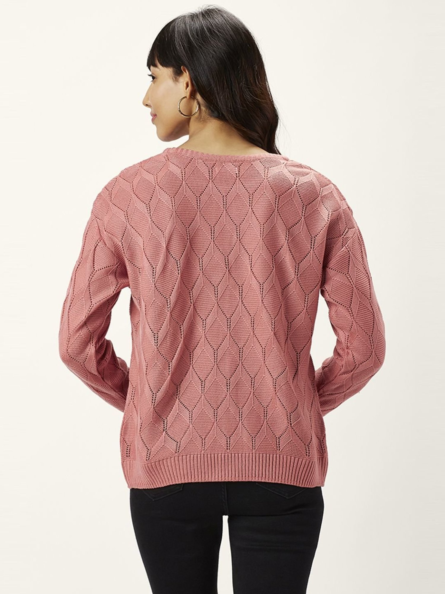 Honey by Pantaloons Pink Self Pattern Sweater