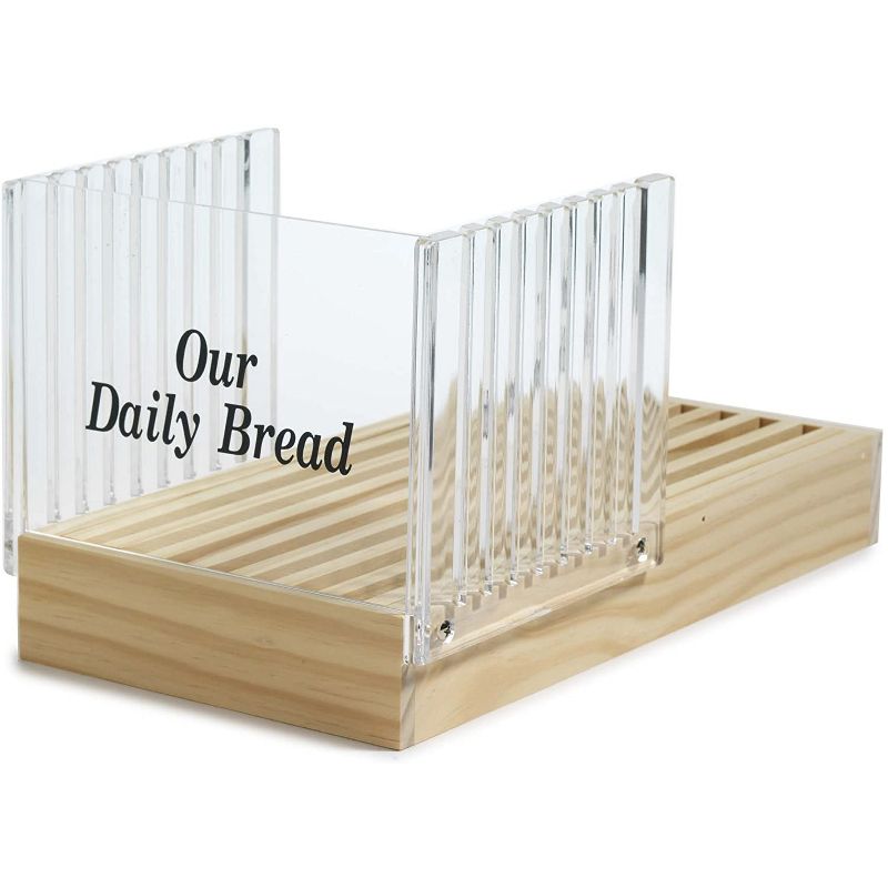 Norpro Wooden Kitchen Countertop Sourdough Bread Bagel Slicer with Clear Acrylic Slice Guider & Crumb Catcher Tray, Brown