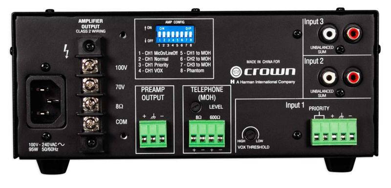 CROWN 135MA 35WATT 3INPUT 80HM 70/100V AMP