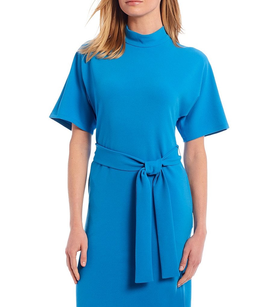 Maggy London Mock Neck Dolman Sleeve Tie Waist Sheath Dress