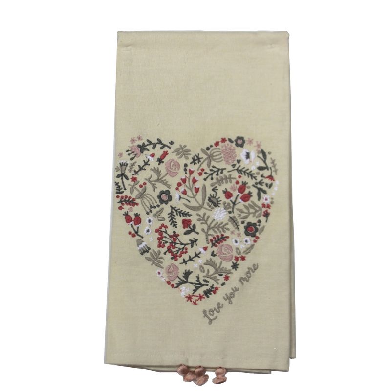 Tabletop 26.0" Valentines Dish Towel Heart Love Flowers Primitives By Kathy  -  Kitchen Towel