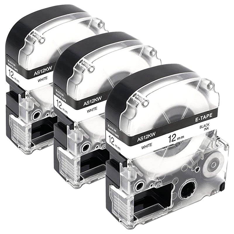 Compatible LK4WBN LC4WBN SS12KW Label Tape Cartridges 12 Standard LK LC Black on White Tape for Epson LabelWorks LW400 LW300 LW600P LW700 Label Maker