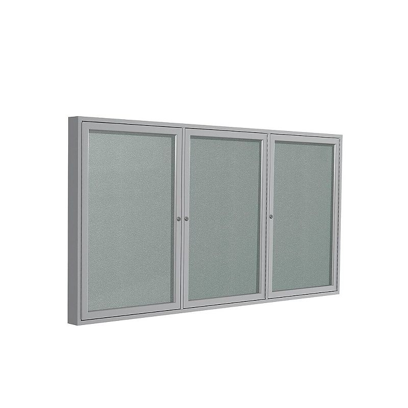 Ghent 3 Door Enclosed Vinyl Bulletin Board with Satin Frame 3'H x 6'W Silver PA33672VX193