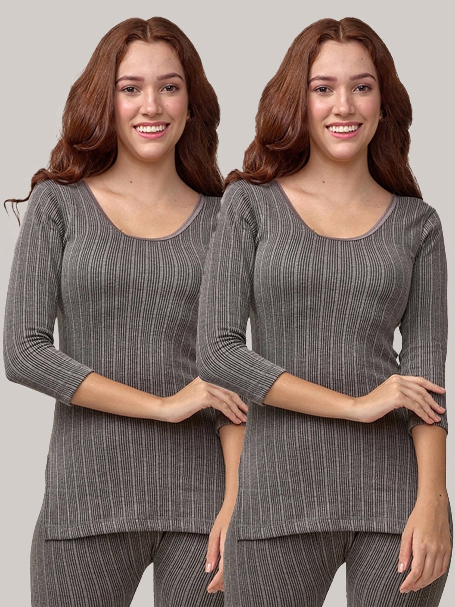 LUX Inferno Grey Striped Thermal T-Shirt - Pack Of 2