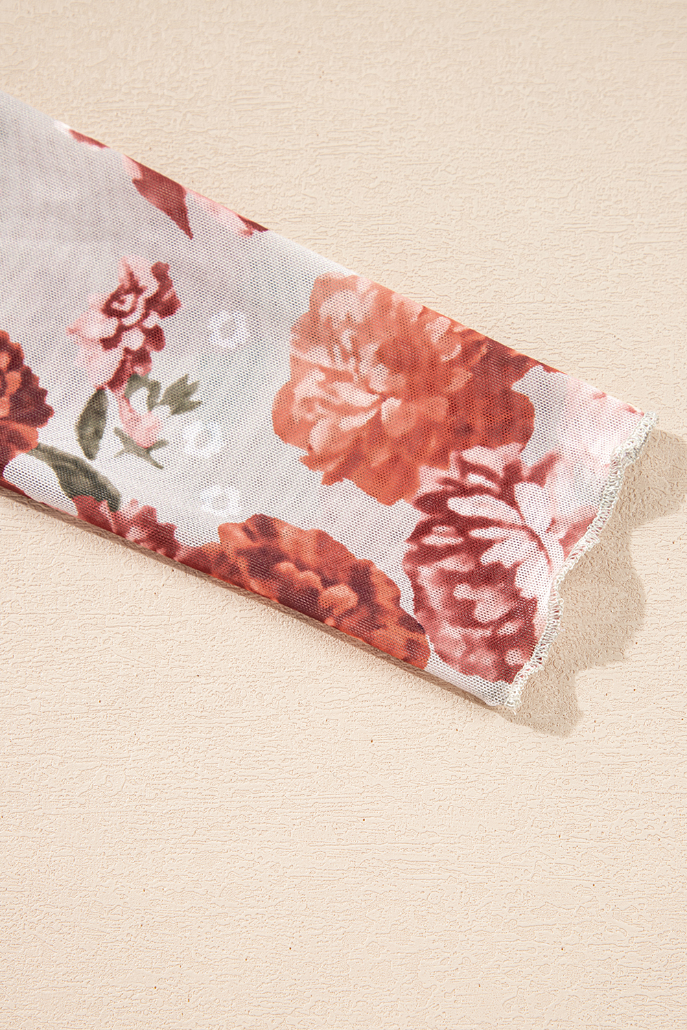 Rose Red Rhinestone Mesh Long Sleeve Bodysuit