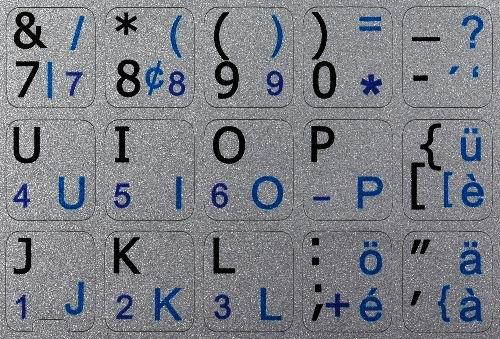 SWISS - ENGLISH NOTEBOOK NON-TRANSPARENT SILVER KEYBOARD STICKERS