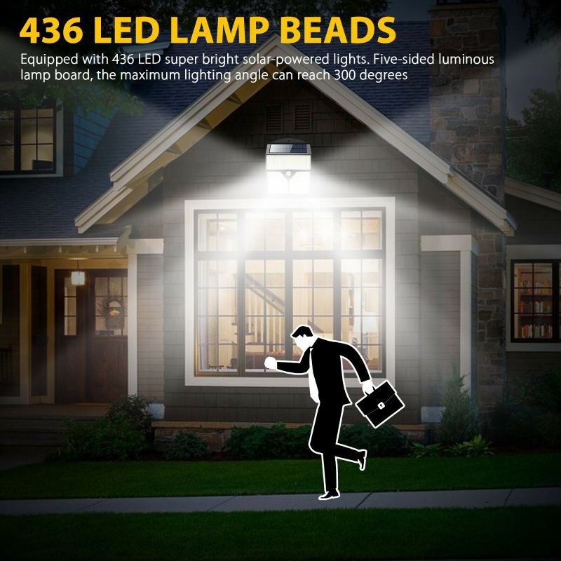 436 LED PIR Motion Sensor Wall Light Solar Power Waterproof Outdoor Garden Lamp