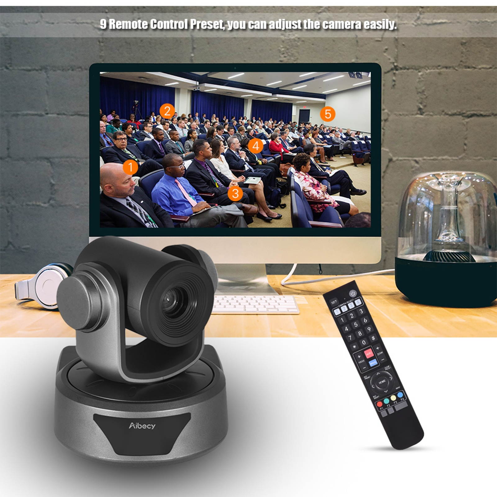 Aibecy HD Video Conference Cam Camera Full HD 1080P Auto Focus 12X Optical Zoom Max 255 Preset with Remote Control for Business Live Web Meeting Recording Streaming System