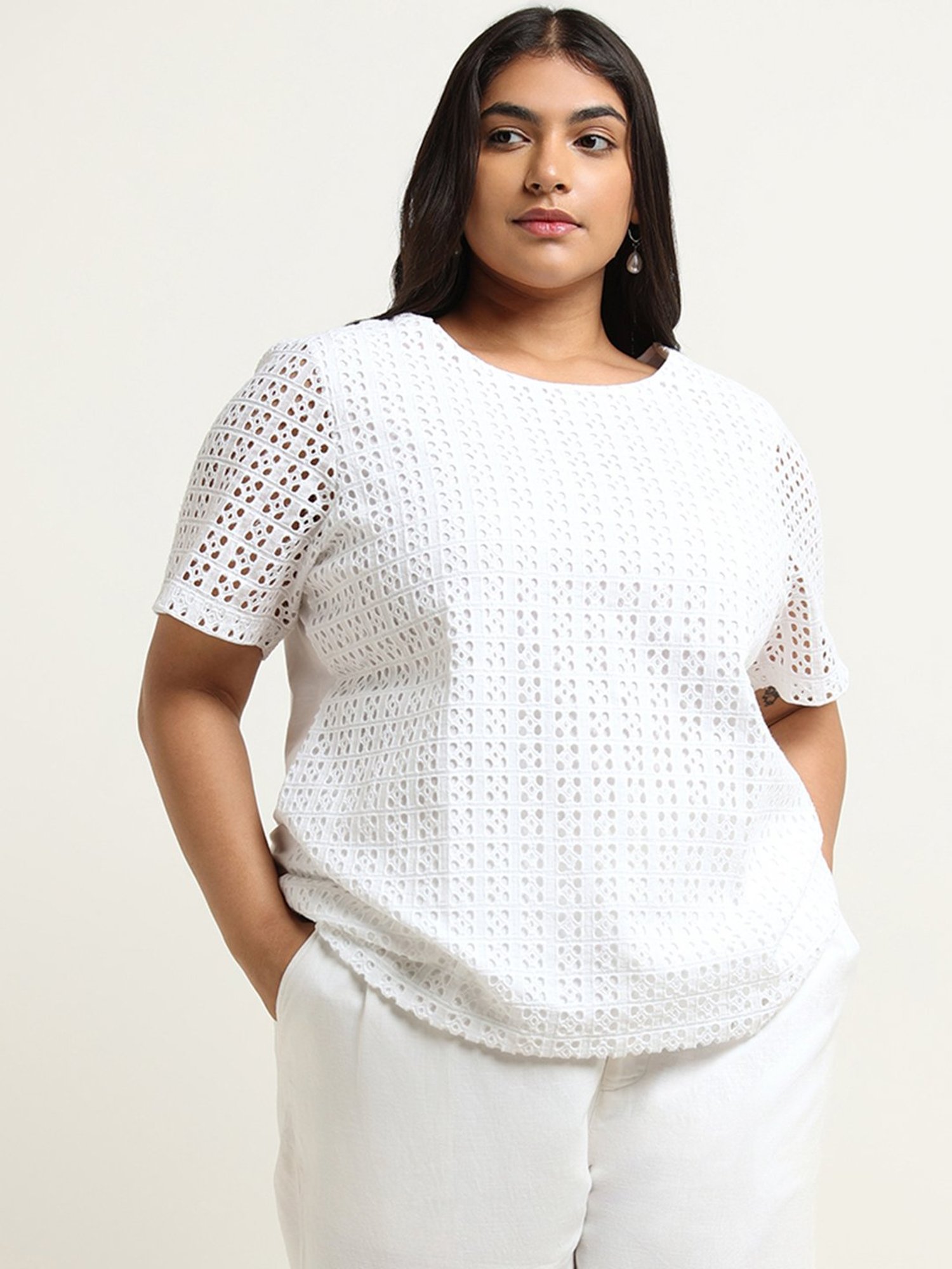 Gia by Westside White Eyelet Knit Top