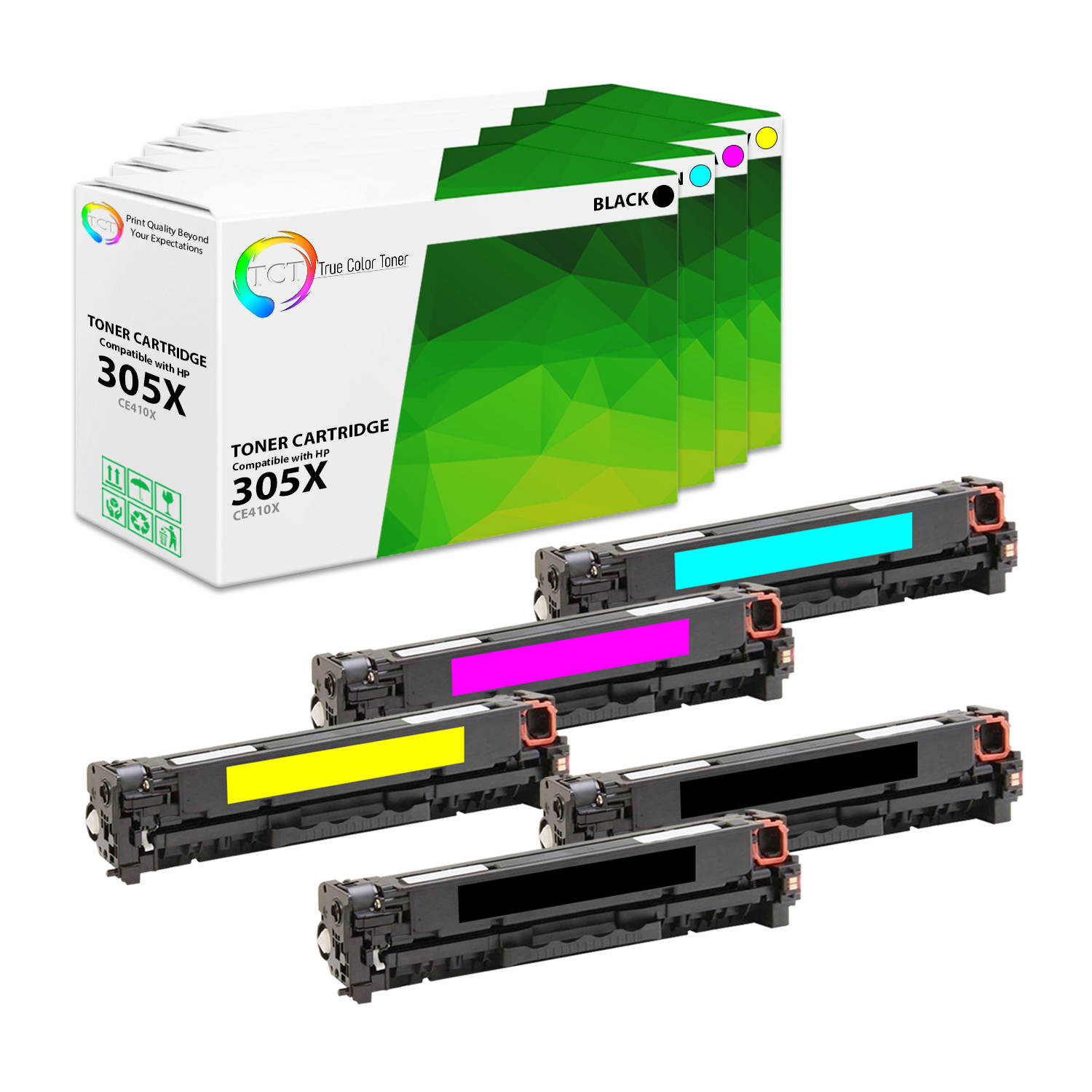 TCT Premium Compatible Toner Cartridge Replacement for HP 305X 305A CE410X CE411A CE412A CE413A works with HP LaserJet Pro M351A M375NW Printers (Black, Cyan, Magenta, Yellow) - 5 Pack