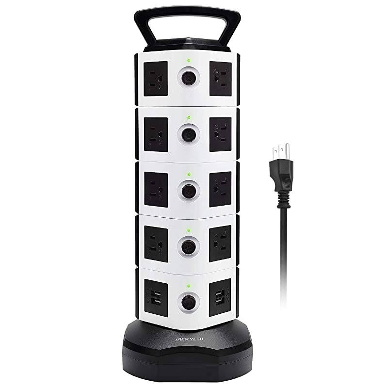 Power Strip Tower  Surge Protector Electric Charging Station 3000W 13A 18 AC Outlets 4 USB Ports with 16AWG 6.5ft Heavy Duty Extension Cord for Home Office