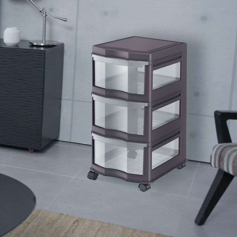 Life Story Classic Gray 3 Shelf Home Storage Container Organizer Plastic Drawers with Wheels for Closet, Dorm, or Office