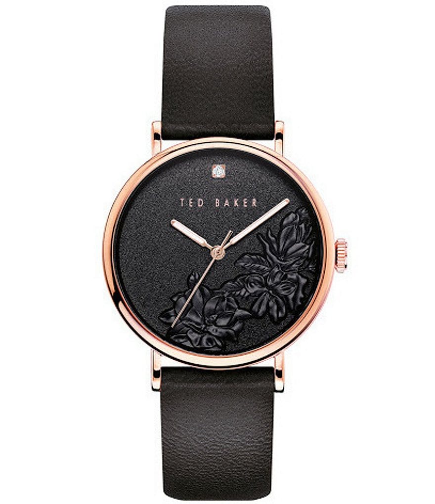 Ted Baker London Phylipa Black Embossed Flower Three-Hand Watch