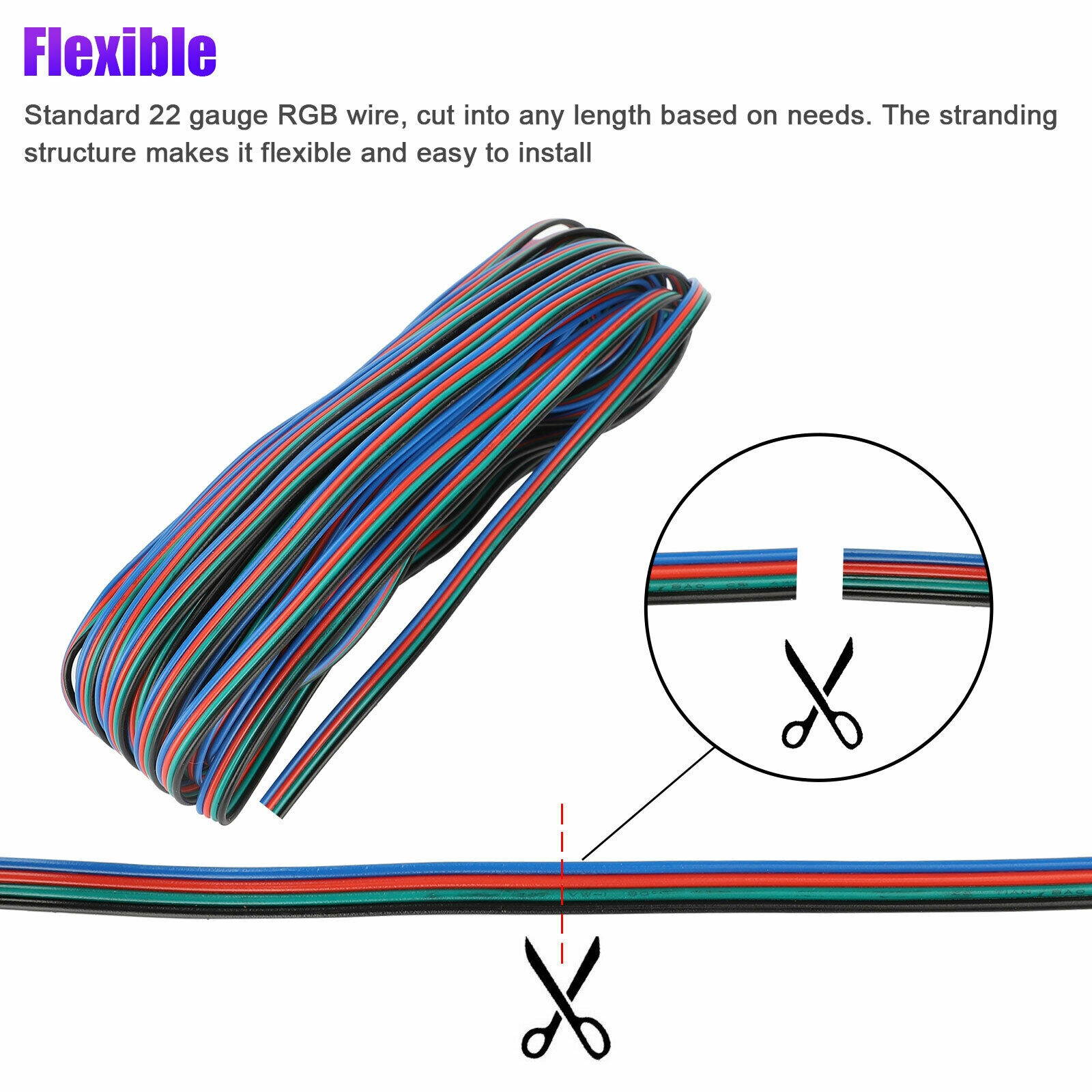 20M 4-PIN Extension Connector Wire Cable Cord For 3528/5050 RGB LED Strip Light