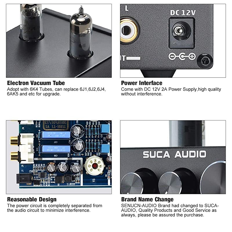 TubeT1 Preamplifier Vacuum Tube Amplifier Buffer Mini HiFi Stereo Preamp with Treble amp Bass Tone Control for Home Audio Player 6K4 Tubes