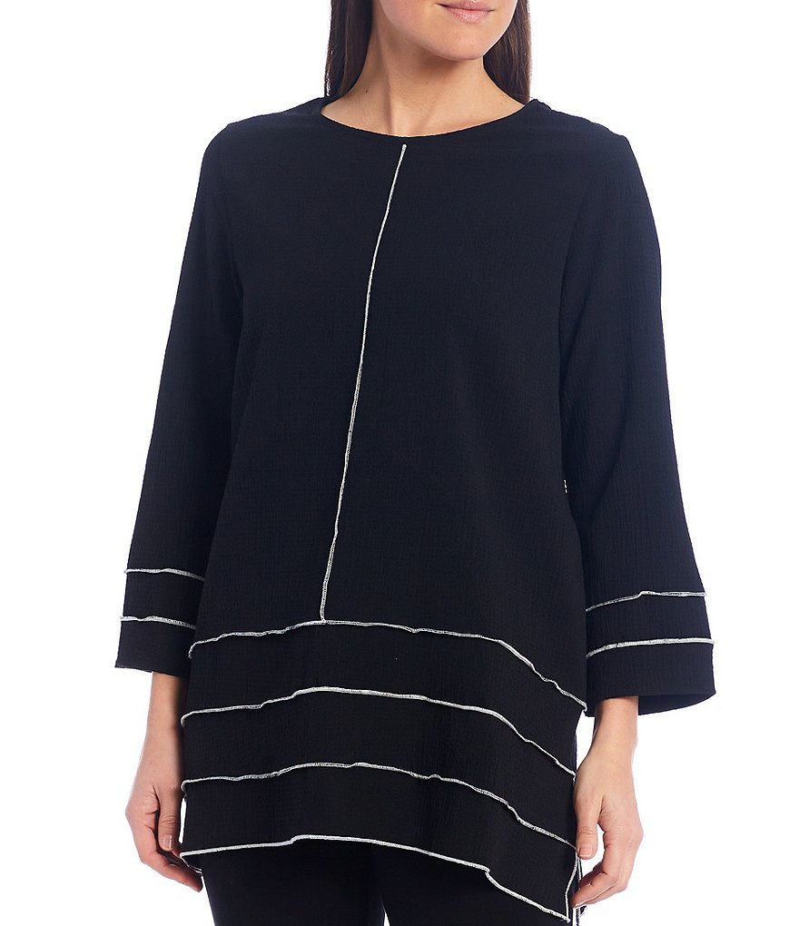 Calessa Petite Size Scoop Neck Seam Detail 3/4 Sleeve Tunic