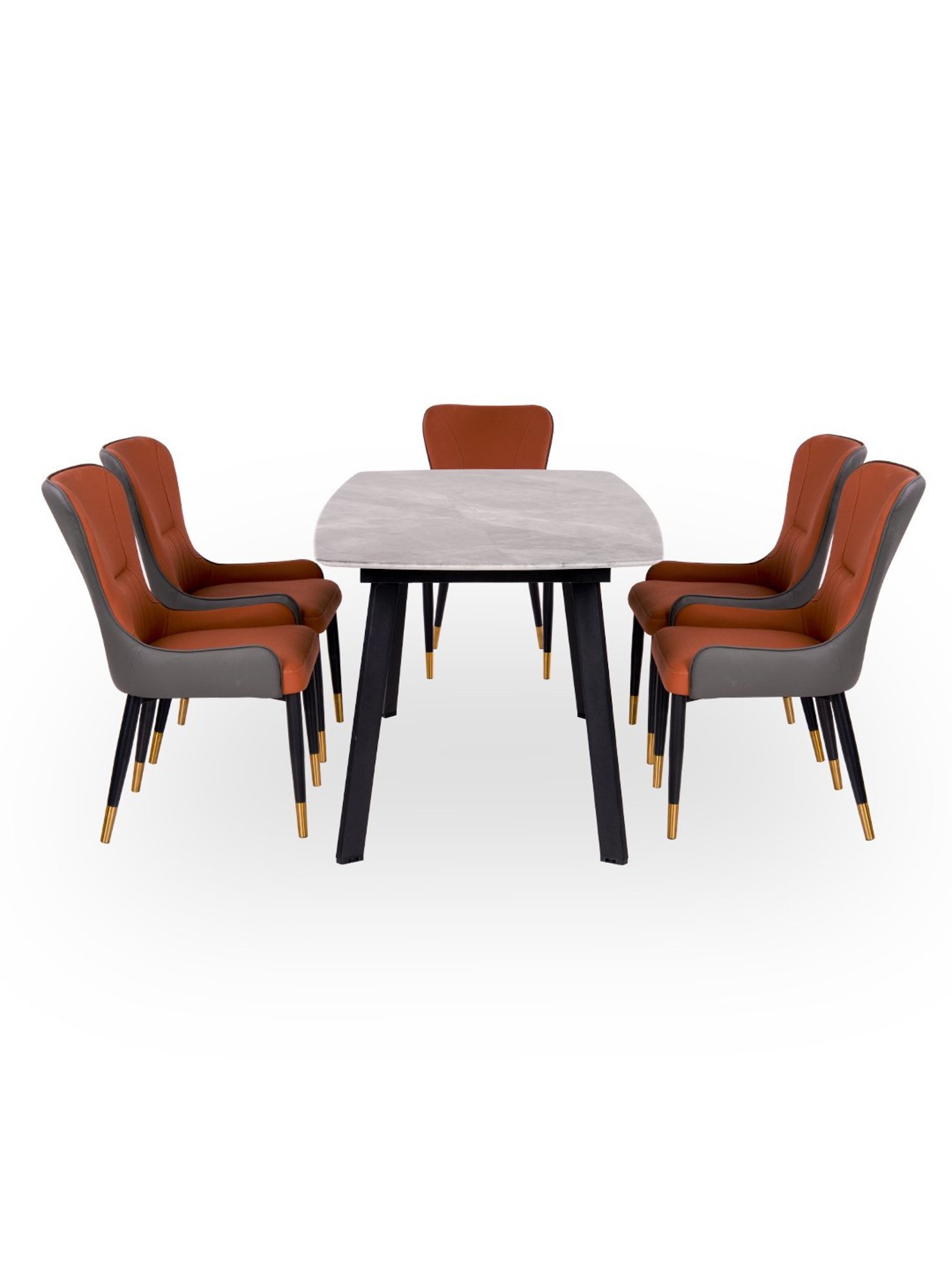 Durian Alaska Cloud Grey Russet Orange Natural Stone 6 Seater Dining Set