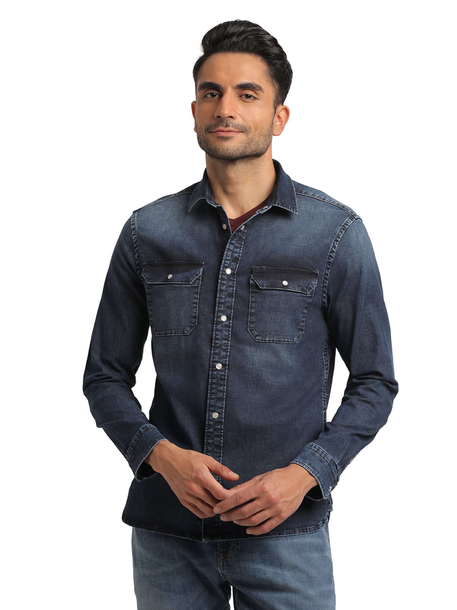 EVERBLUE Medium Blue Regular Fit Shirt
