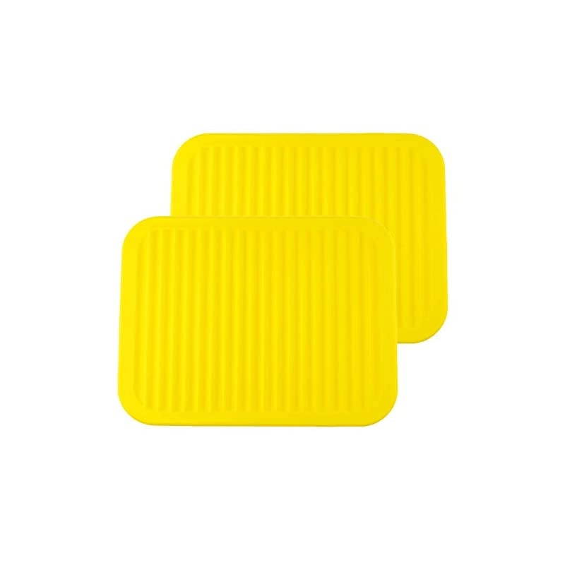 Silicone Trivets - 9" x 12" Silicone Potholder [2 Set ] Silicone Pot Holders - Spoon Rest - Kitchen Table Mat - Hot Pads - Large Coasters (Yellow)