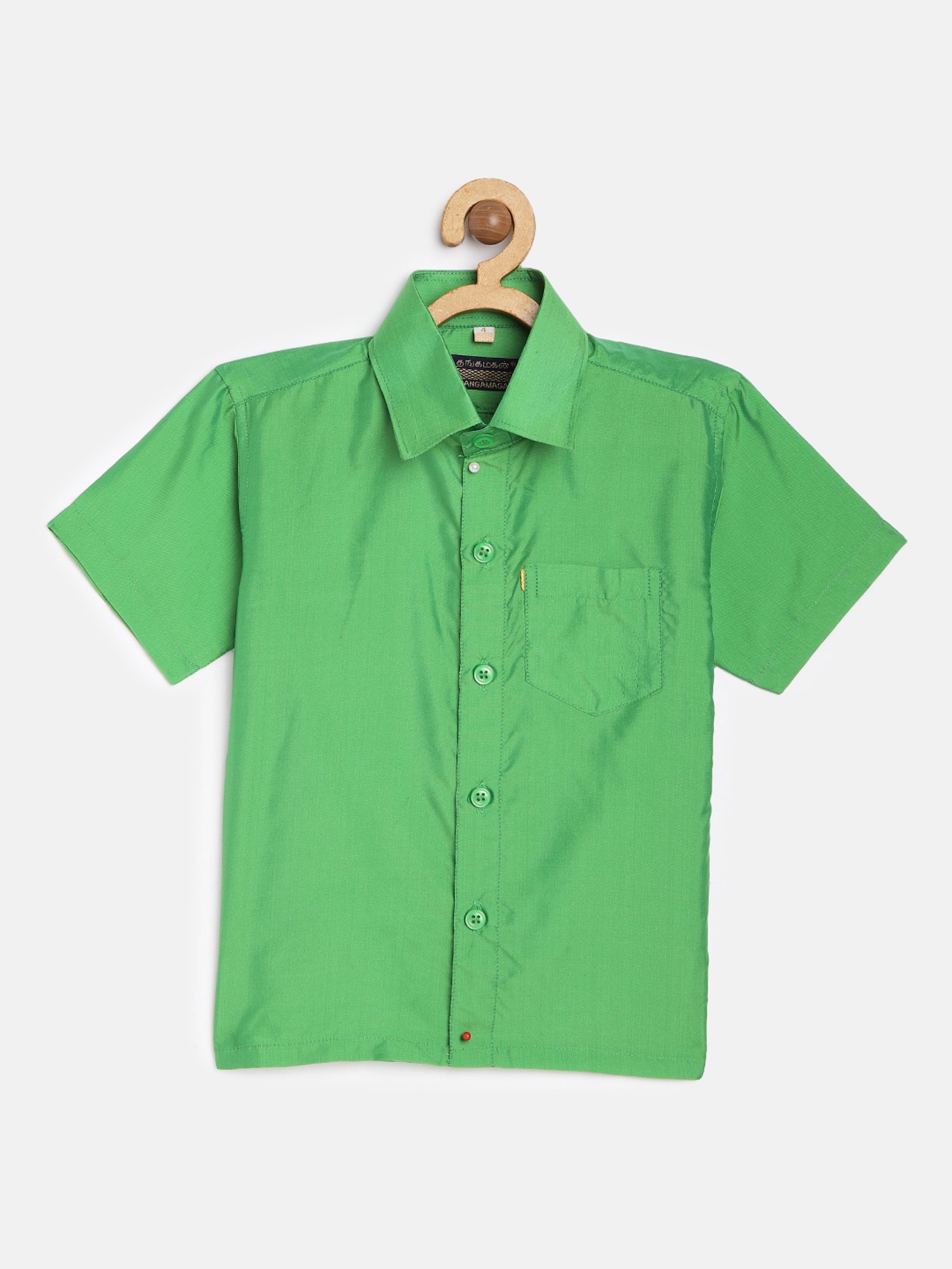 THANGAMAGAN Kids Light Green Solid Shirt