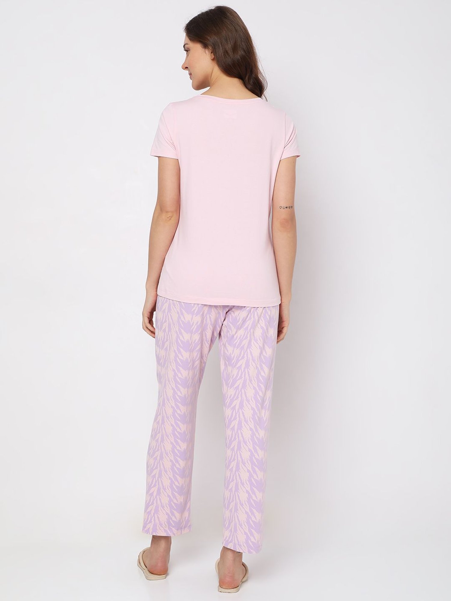 Vero Moda Intimates Pink Cotton Graphic Print T-Shirt With Pyjamas
