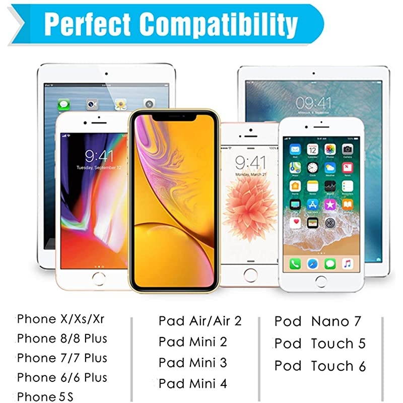 Charger, 24W/4.8A Compatible with iPhone 12/11/XR/XS/X/Pro Max 8/7/6/6S Plus 5S/5C/SE2, iPad Air Mini Pro USB Port Fast Cable Charger Adapter(CC001 Black)