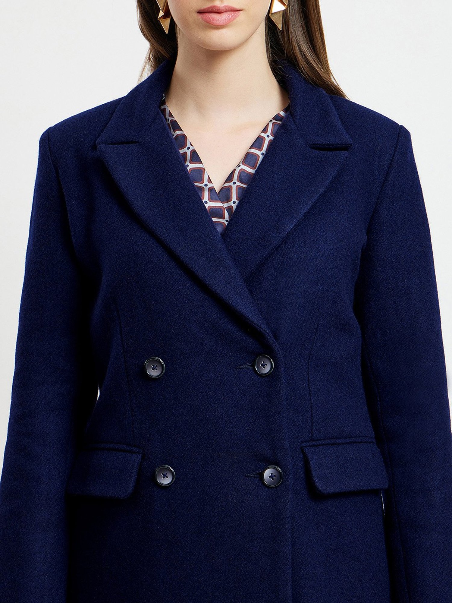 Fablestreet Royal Blue Wool Relaxed Fit Coat