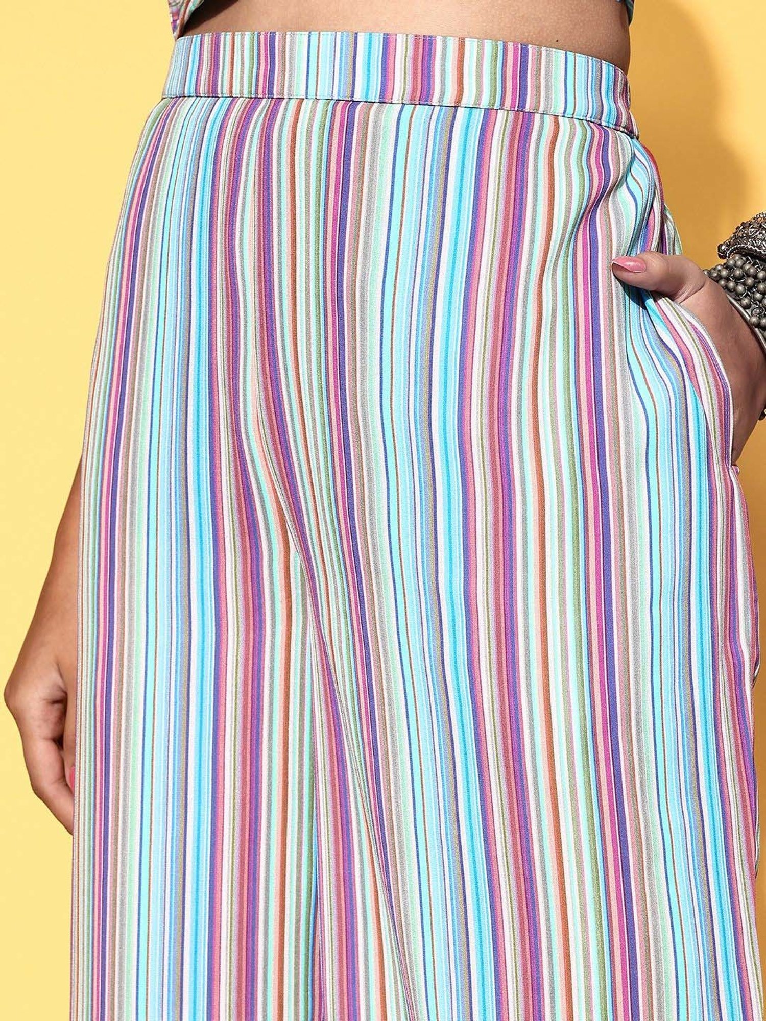 Libas Multi Striped Georgette Co-Ords With Shrug