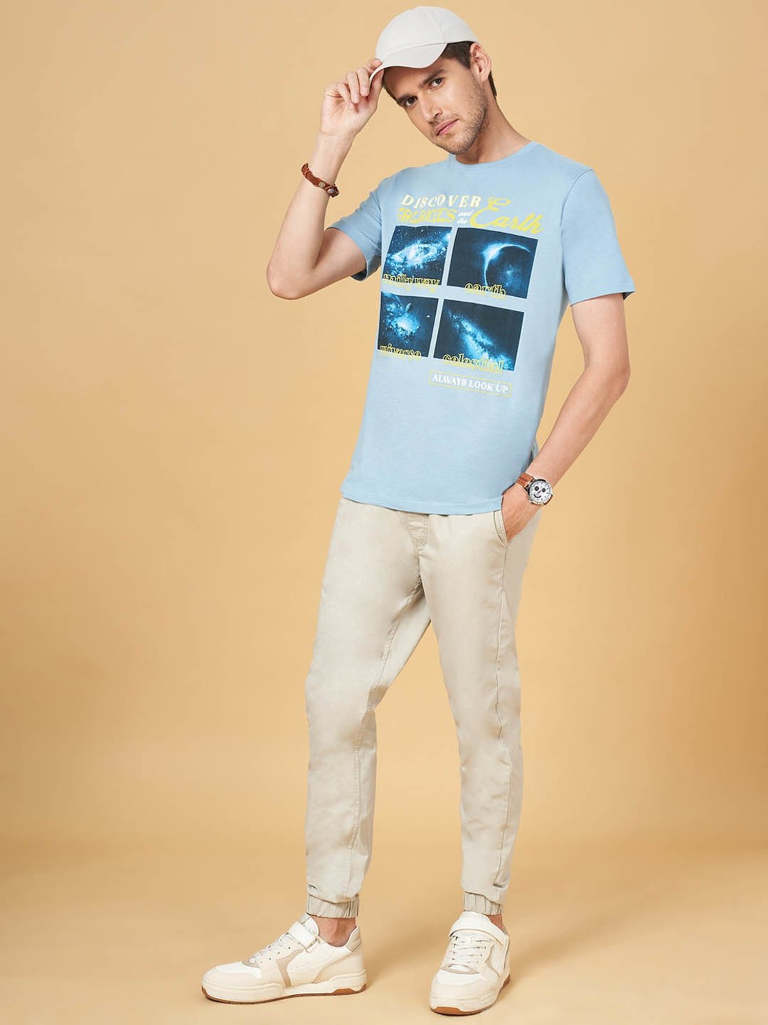Urban Ranger by Pantaloons Powder Blue Cotton Slim Fit Printed T-Shirt