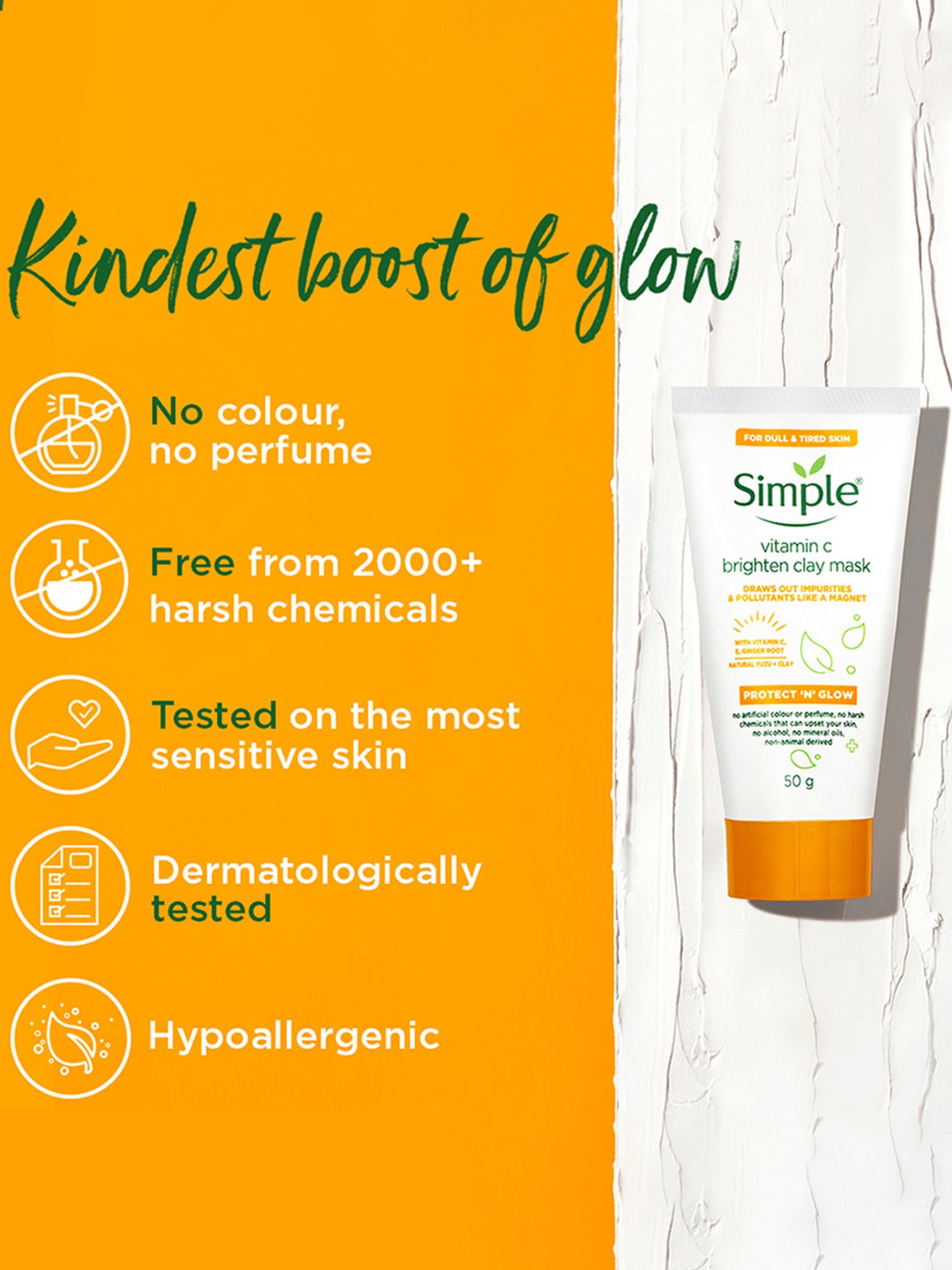 Simple Protect 'N' Glow Vitamin C Brighten Clay Mask - 50 gm