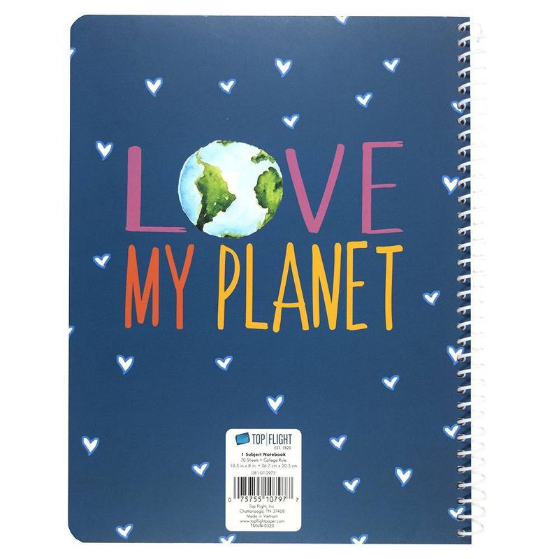 Spiral Notebook 1 Subject Wide Ruled Environmental Love My Planet - Top Flight
