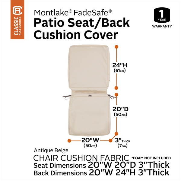 Classic Accessories 60-433-010301-RT Montlake Fadesafe Chair Cushion Cover, Antique Beige - 44 x 20 x 3 in.