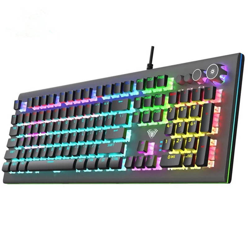 Mechanical Gaming Keyboard Wired with 87 Keys Anti-Ghosting Programmable RGB Rainbow Backlit for Laptop Games and Work (Blue Switch, Black)