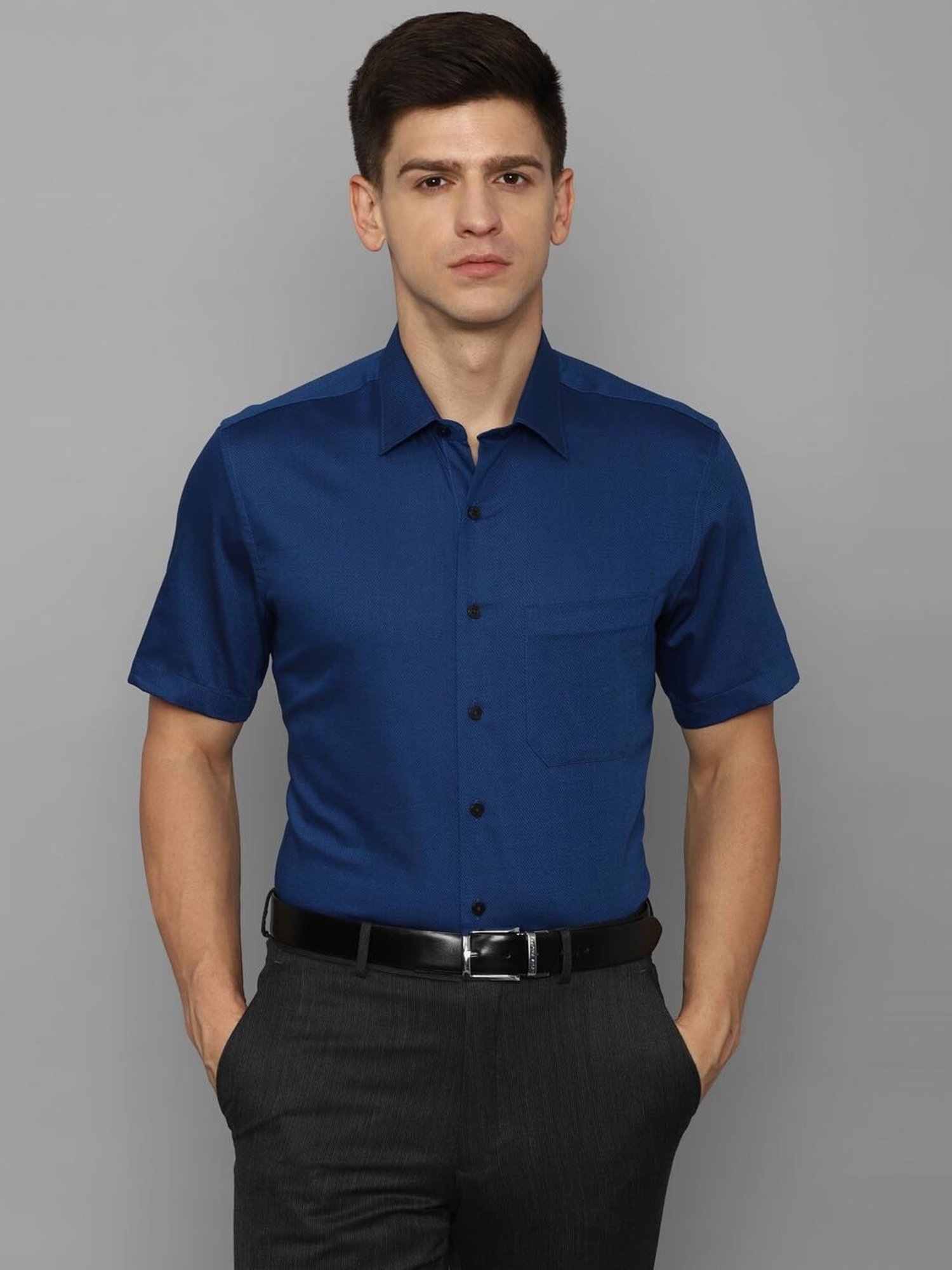 Sojanya Blue Cotton Regular Fit Self Pattern Shirt