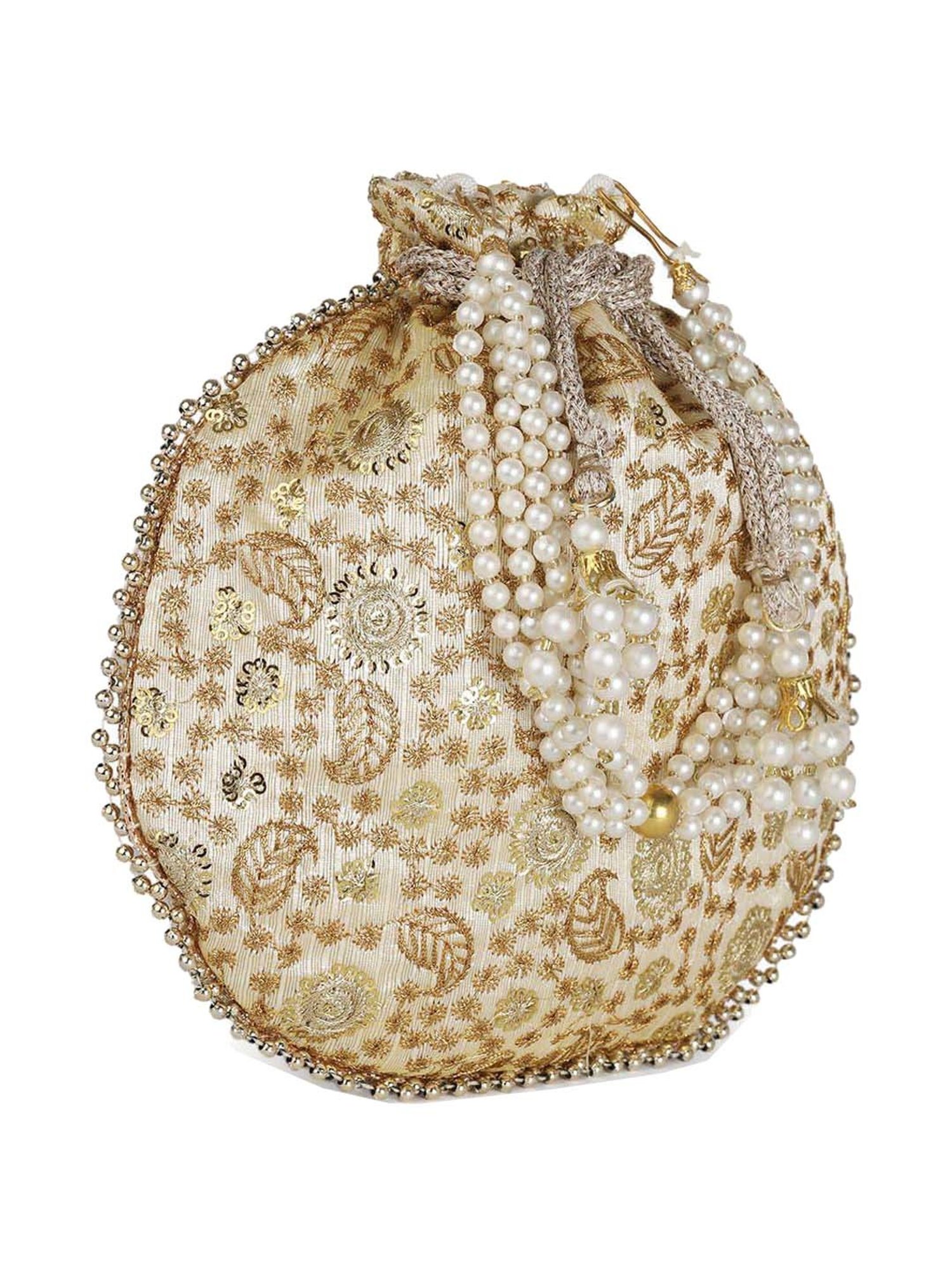 Gaurapakhi Golden Embroidered Potli