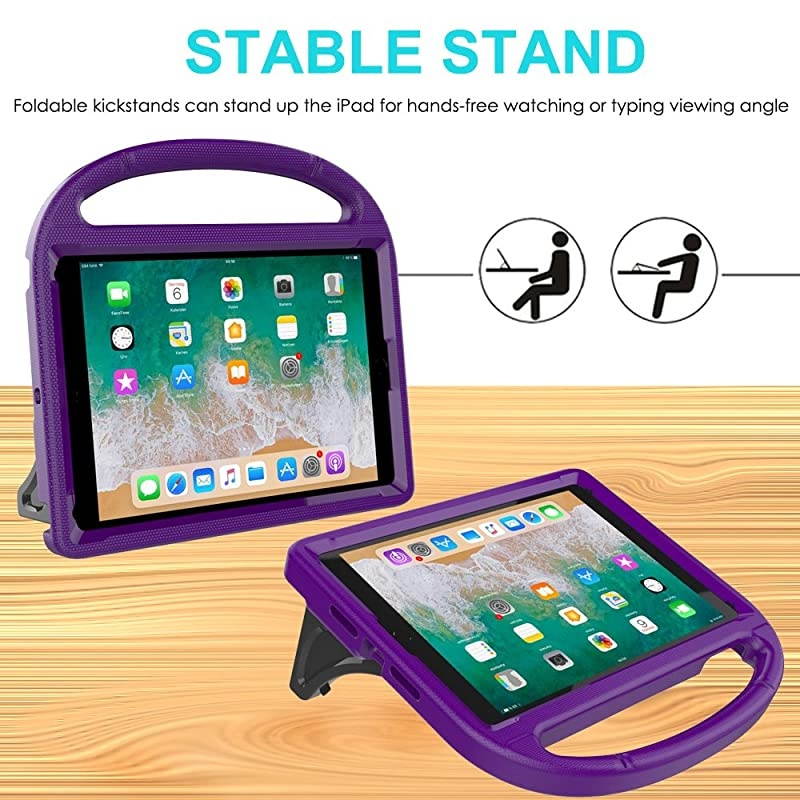 iPad 97 2018 2017 Air 12 Pro 97 Case for Kids  Durable Shockproof Protective Handle Bumper Stand Cover with Screen Protector for iPad 97 inch 5th6th Generation Purple