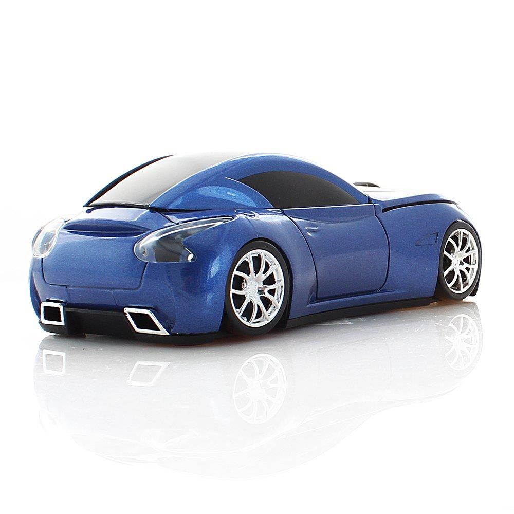 Usbkingdom Cool Sport Car Shape 2.4GHz Wireless Mouse Optical Cordless Mice with USB Receiver for PC Laptop Computer 1600DPI 3 Buttons Blue