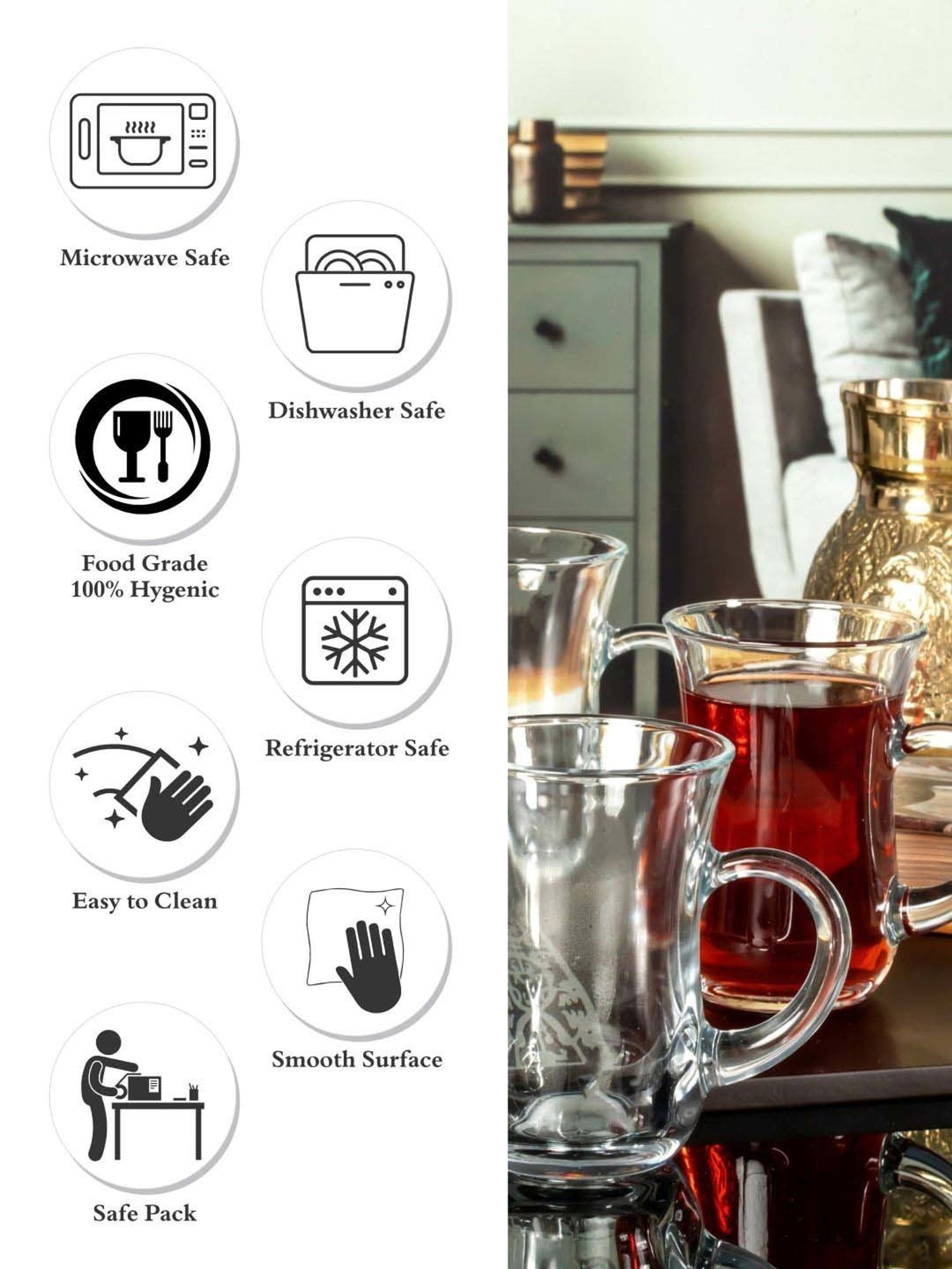 Pasabahce Keyif Transparent Glass Coffee Mug (0.14 L) - Set of 6