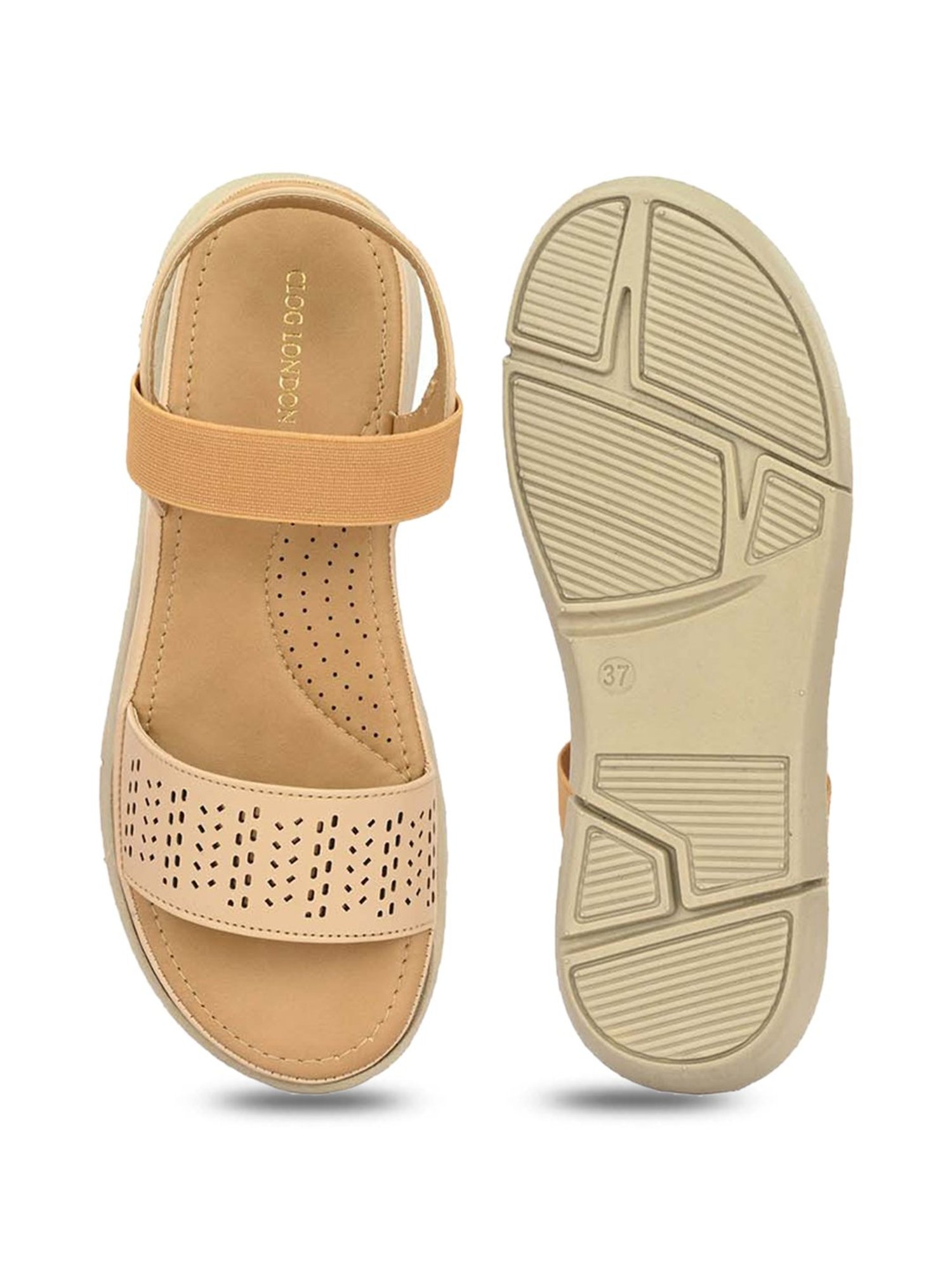 Clog London Women's Beige Ankle Strap Wedges