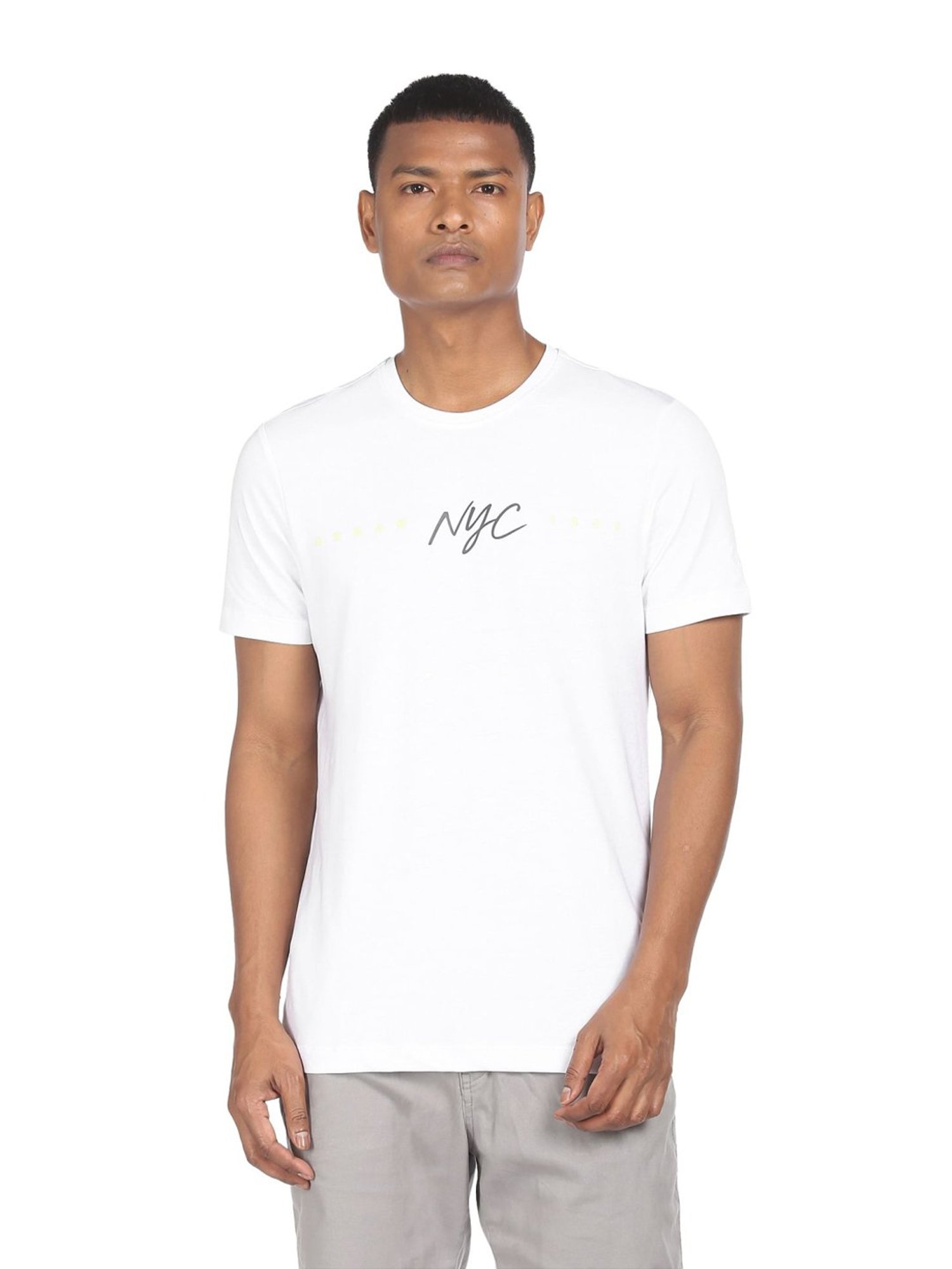 Arrow Newyork White Cotton Regular Fit T-Shirt