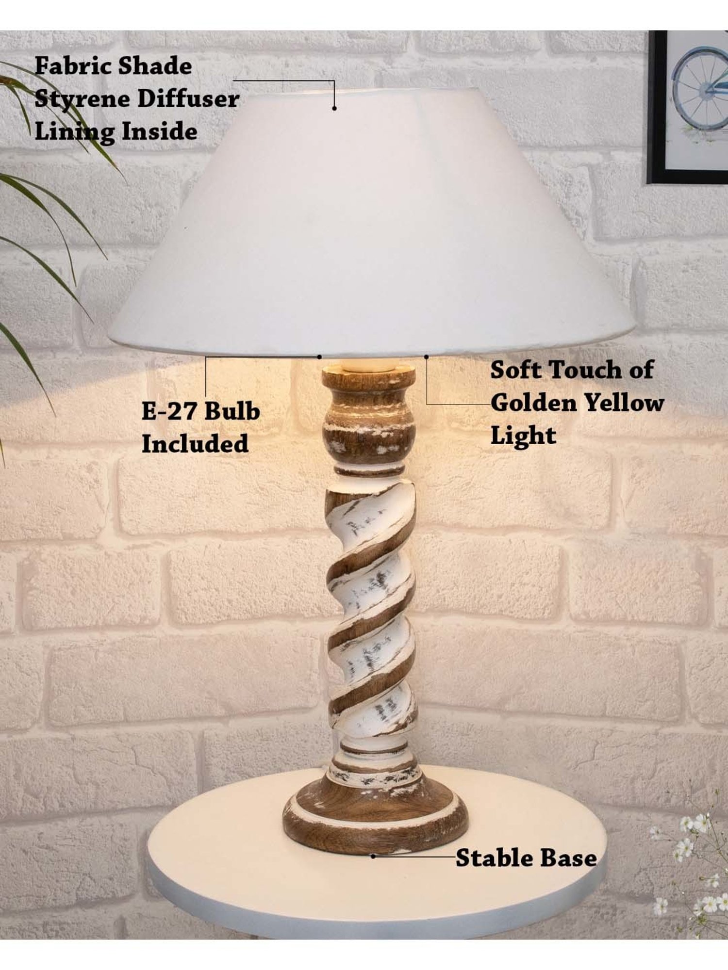 Homesake 'Signature Rustic Rope' White Wood Table Lamp with Cone Shade - Set of 1