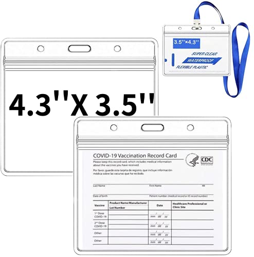 5 Pcs Vaccine Card with 5Lanyards Protector Vaccination Card Protector waterproof 4.3X 3.5 in Immunization Card, ID Card Holder Clear Waterproof Resealable Zip Badge Holder Clear Vinyl Plastic Sleeve