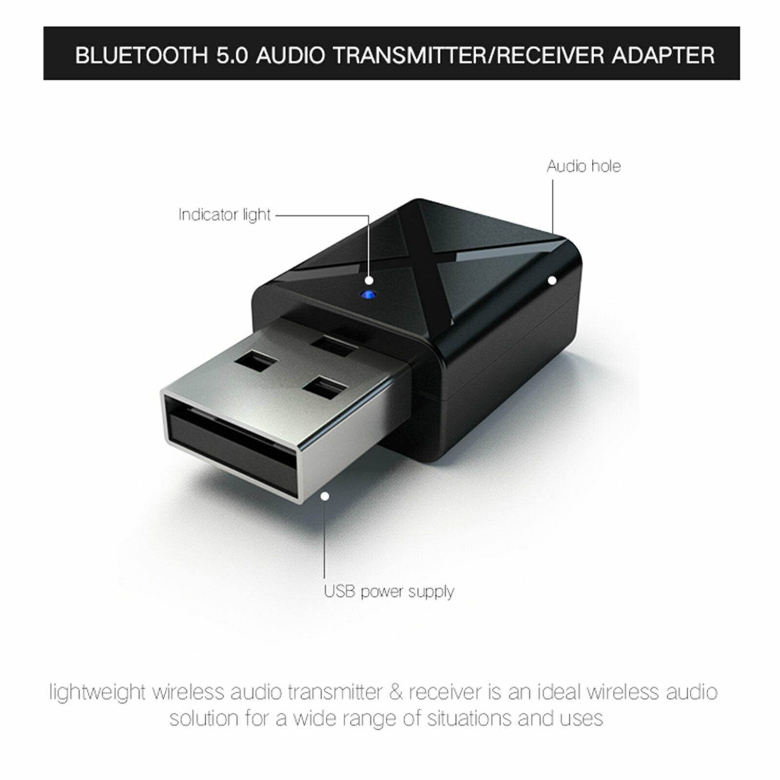 2in1 Bluetooth 5.0 Transmitter Receiver USB Wireless Stereo Audio Adapter PC TV